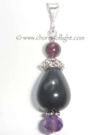 Obsidian, Amethyst & Garnet Pendant